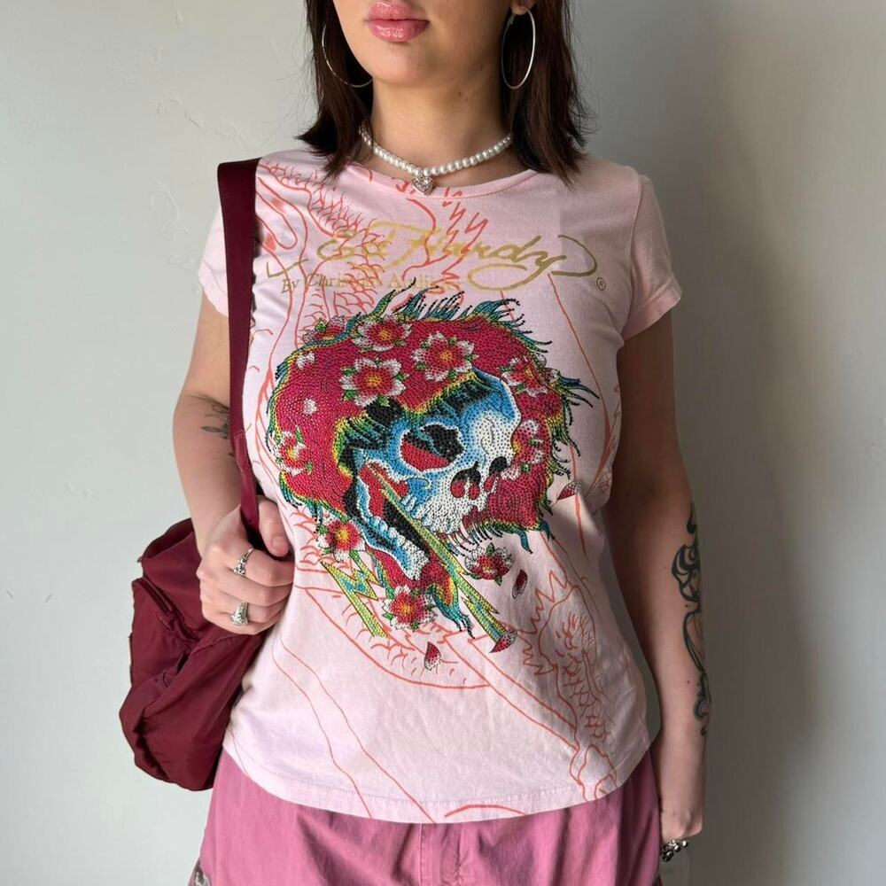 Ed Hardy Skull and Dragon Pink Shirt